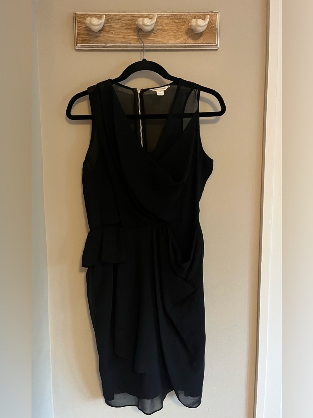 Diane Von Furstenberg Black Sleeveless Draped Midi Dress